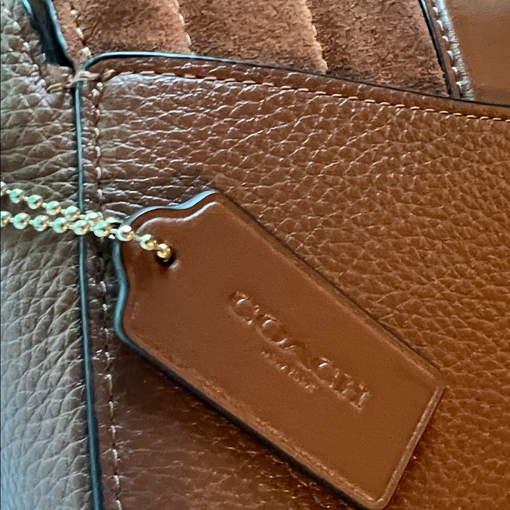 Coach Chestnut Brown Suede & Leather Crossbody with Gold Horse & Carriage Accent - Picture 5 of 12